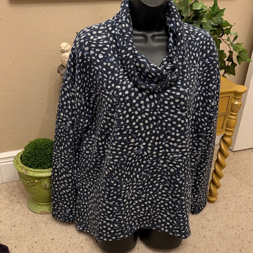 Navy and White Cowl Neck Sweater